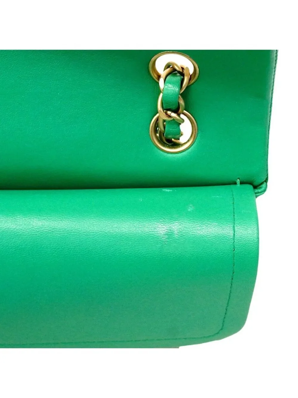 Chanel Shoulder Bag Quilted Lambskin Green Gold